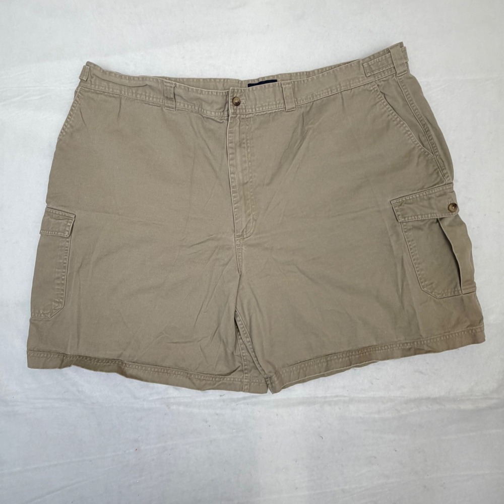 HB Sport Harbor Bay Mens Khaki Cotton Cargo Shorts Tan Size 48 Adjustable Waist